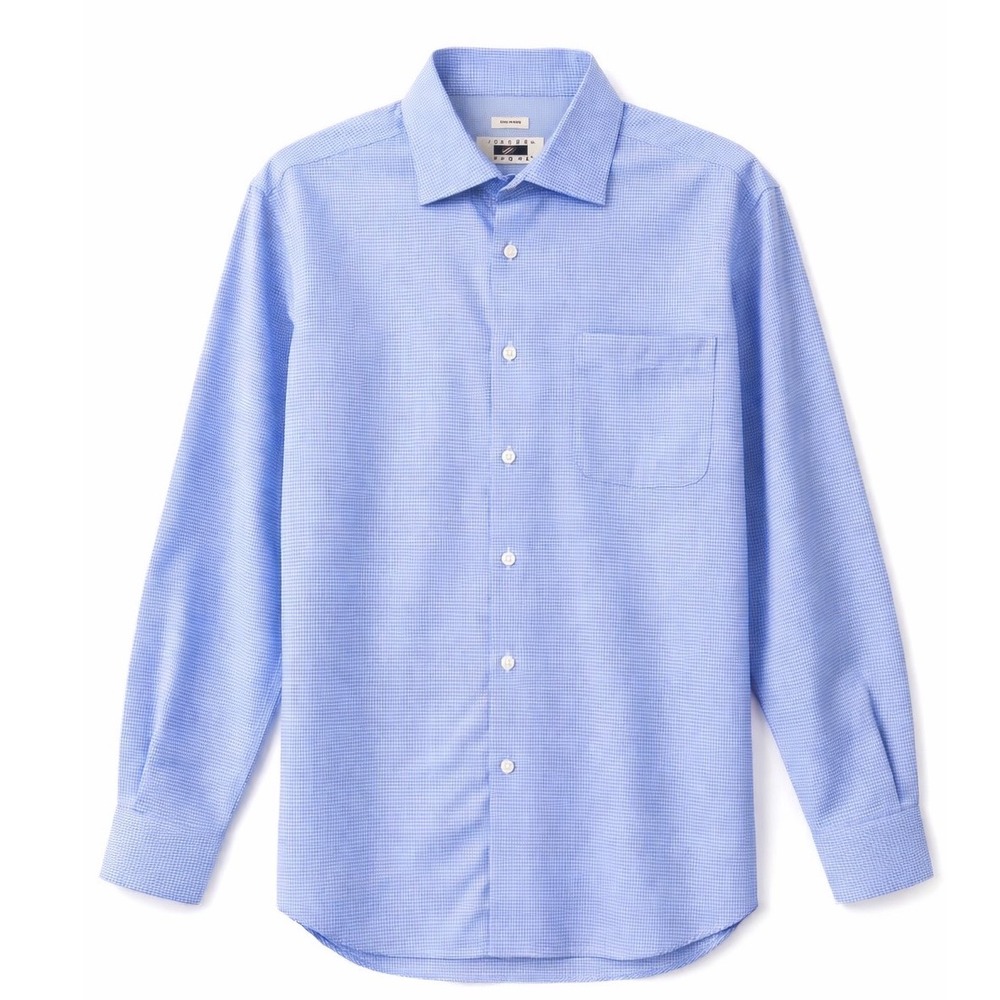 Joseph Abboud Mens Non-Iron Micro Gingham Dress Shirt Blue White Long Sleeve Med
